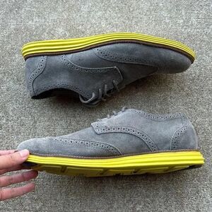 Skechers Mark Nason Wing Tip Suede Oxford Shoes Grey/Neon Men Sz 10.5